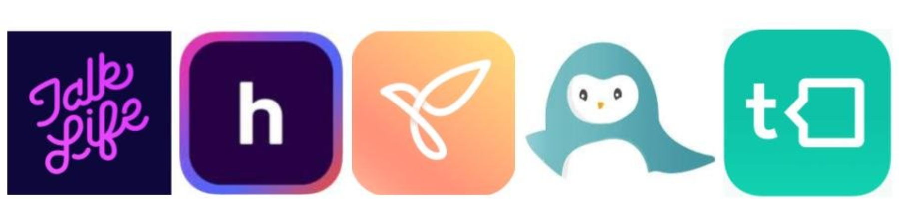 The five competitor apps analyzed: TalkLife, Huddle, Youper, Wysa and Talkspace