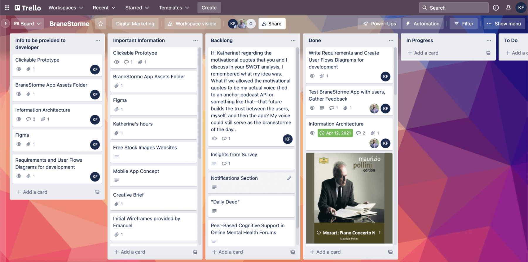 The BraneStorme Trello board used to run research, design and build