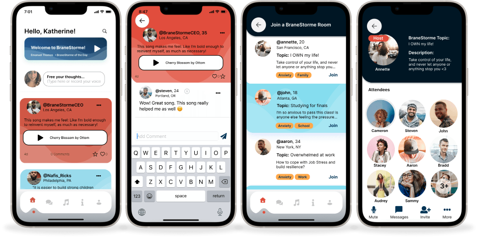 BraneStorme app screens