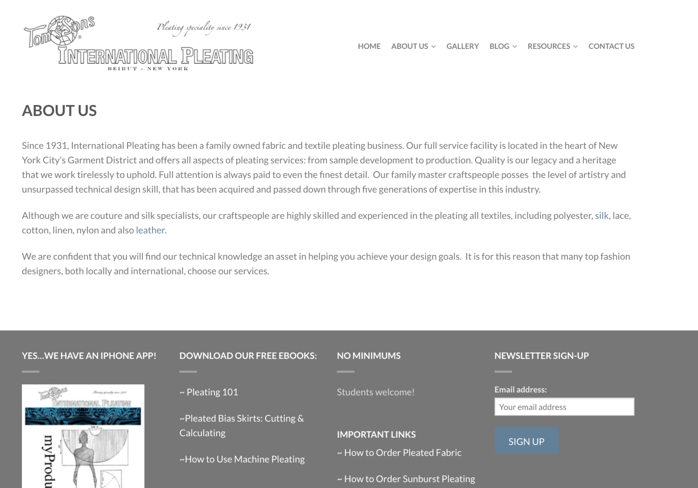 The original products page, an undifferentiated grid of fabric