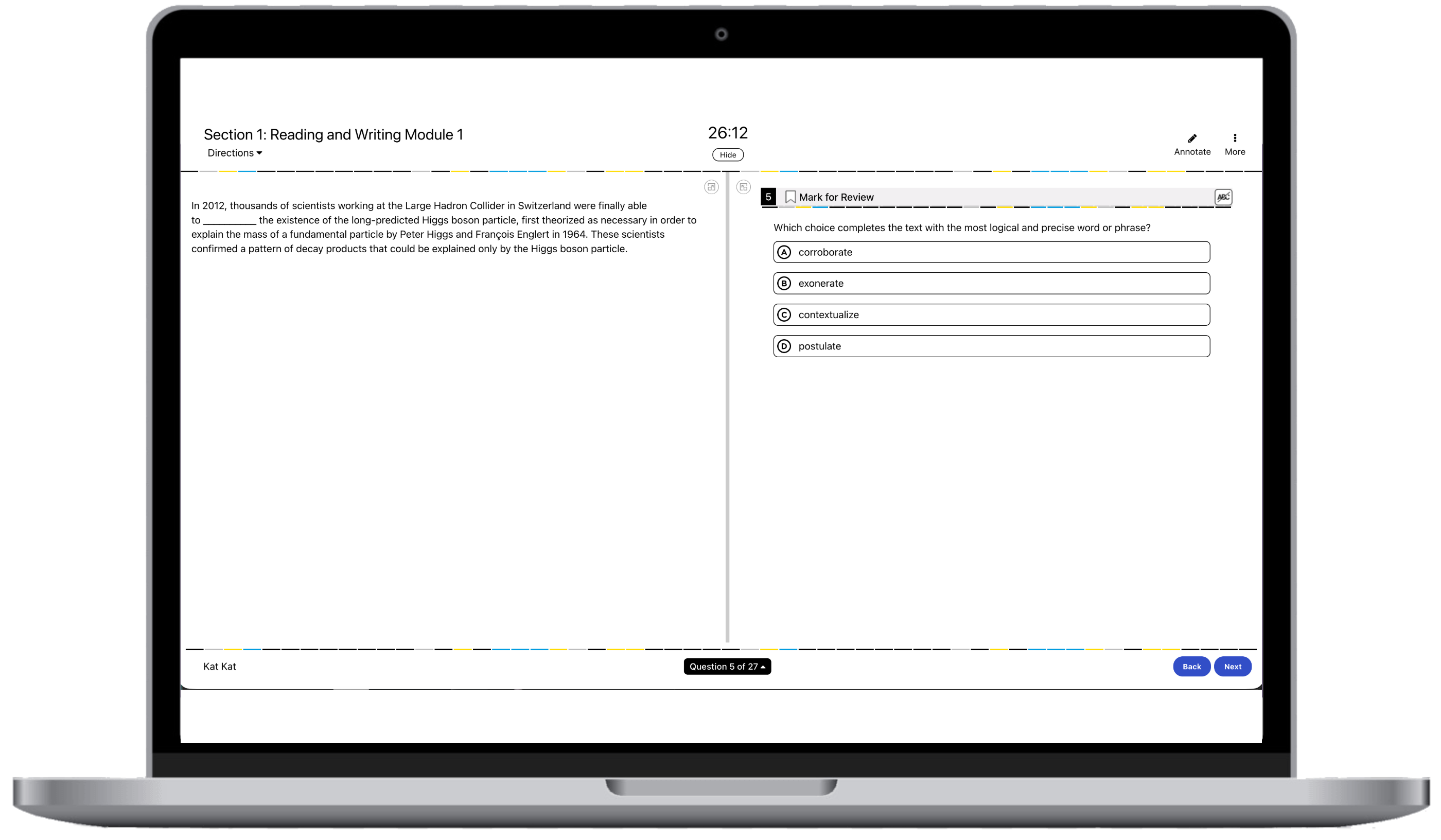 Digital SAT practice question interface